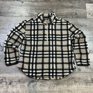 Koolaburra by UGG Tan Plaid Quarter Zip Sherpa Pullover Sweater - Women Large